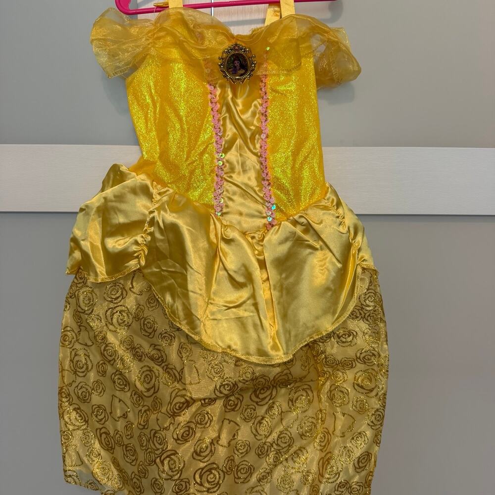 Disney Princess Belle Costume Dress Girls 4-6X Beauty and the Beast Yellow Gold